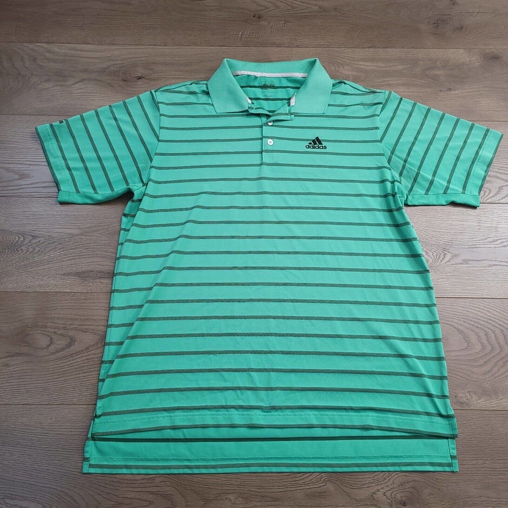 Adidas Shirt Mens Large Green Striped Moisture Wick Golf Polo Preppy Normcore